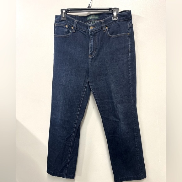 Lauren Ralph Lauren Dark Blue Denim Classic 5 Pocket Jeans Straight Ankle sz 12 - Picture 1 of 11